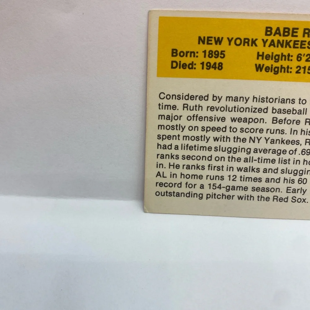 1987 Hygrade All-Time Greats Babe Ruth Yankees (070) - Picture 3 of 4